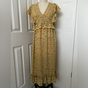 Max Studio Yellow Ruffle Floral Ditsy Print Dress
